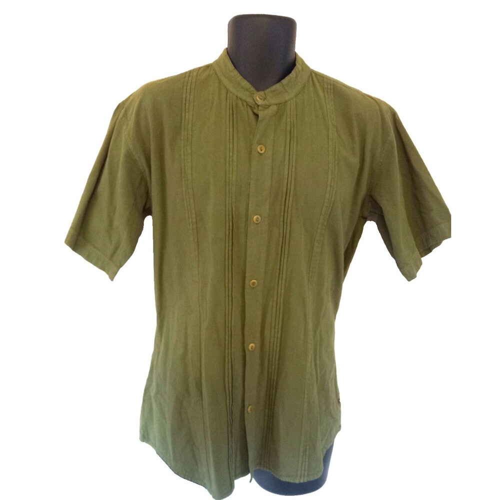 Vintage Phyris Men's Green Pleated Boho Resort Shirt Size Medium